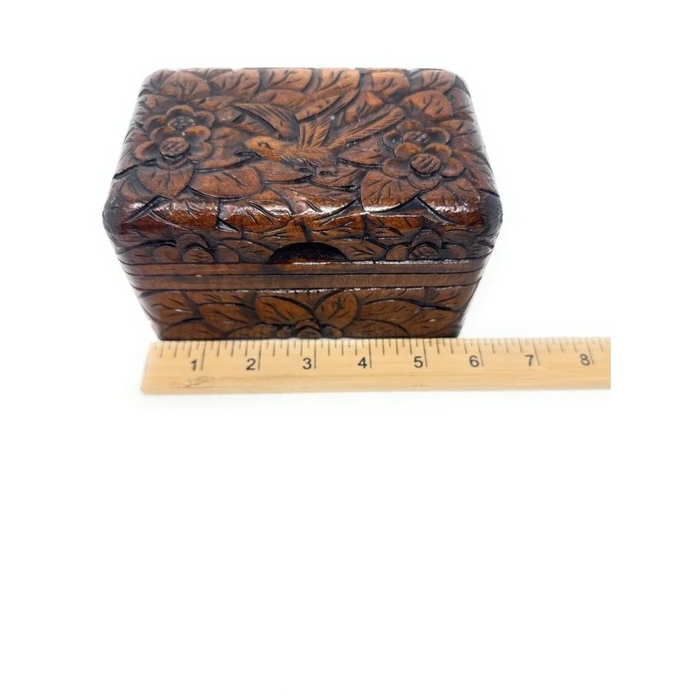 Vintage‎ Hand Carved Camphor Wood Jewelry Box Trinket Chest